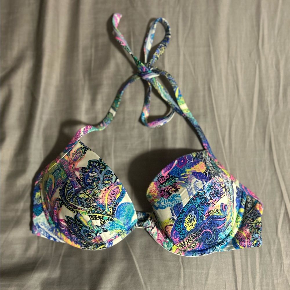 Victoria's Secret Multicolor Paisley Halter Bikini Top Size 34D
